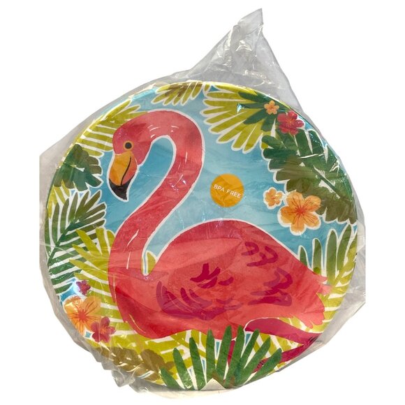 Pink Flamingo Pool Party Tropical Beach Melamine Dessert Snack Plates Set of 4 - Picture 6 of 6